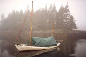 Drascombe Longboat Sailing Boat in the fog