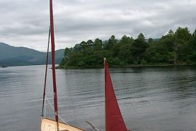 Drascombe Longboat Sailing Boat moored in lake